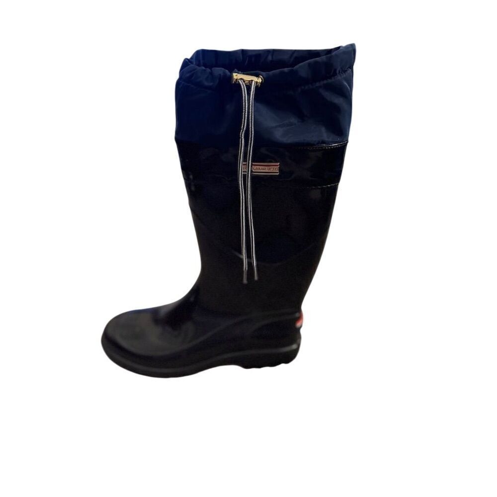 Tommy Hilfiger Women's Rain Boots Size 8 Black Pull-On Anti-Slip Soles
